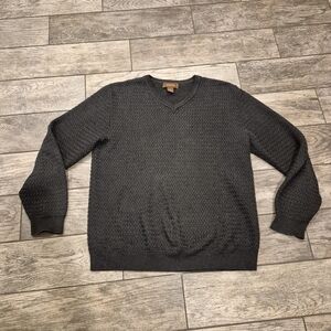 ​Tasso Elba Men’s Charcoal Textured 100% Cotton V-Neck Sweater - Size Large